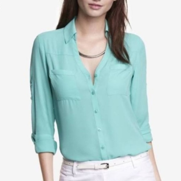 Express Tops - Express | "Portofino Shirt" Mint Tab Sleeve V Neck